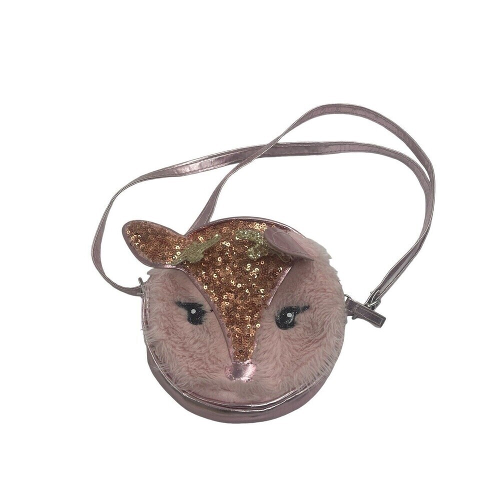 Target Deer reindeer fawn kids girls purse crossbody bag pink sequin faux fur
